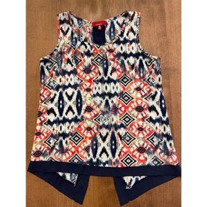 RED Saks Fifth Avenue Navy Printed Split-Back Tank, Size Medium
